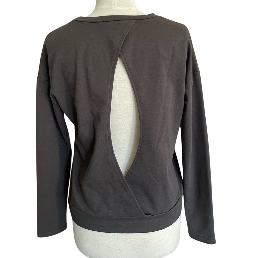 Pink Martini Charcoal Gray Open Back Tulip Cutout Long Sleeve Top Small